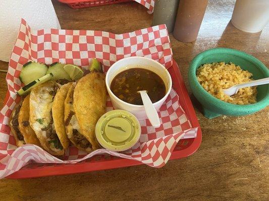 Quesabirrias and rice