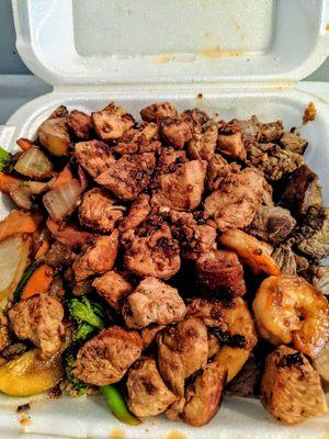 Chicken, steak, shrimp
