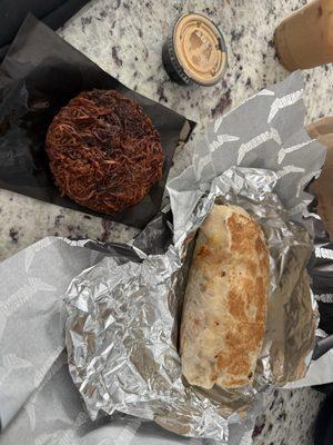 Another view of burrito and hashbrown to show how large they were