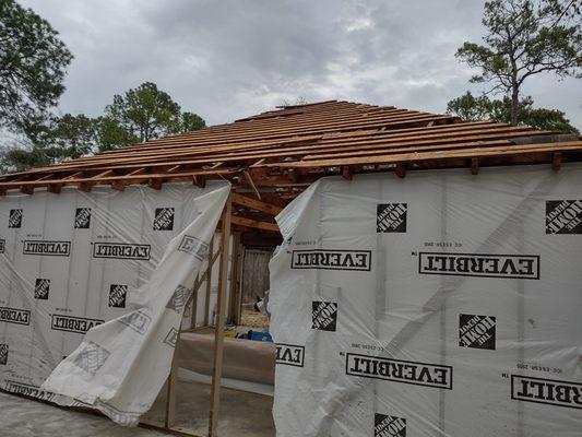 Covering the frame to start with sheetrock