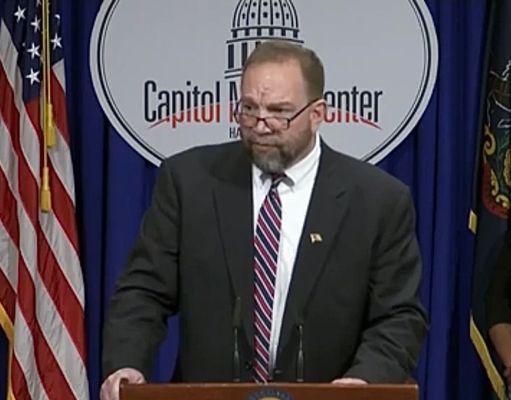 Attorney Rob Greene speaks at the PA Capital in Harrisburg.