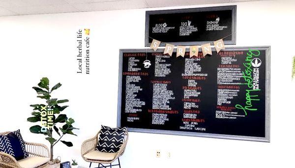 Menu inside the cafe