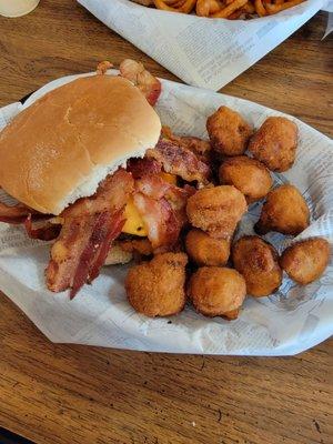 Timbo burger great burger side of fried mushrooms also fantastic