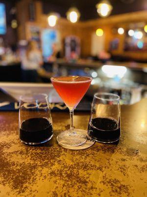 Nice Conundrum Pinot Noir and a cosmopolitan.