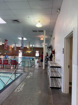 Indoor area also has chairs for family members to watch the kids