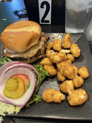 Humpback burger with cheese curds