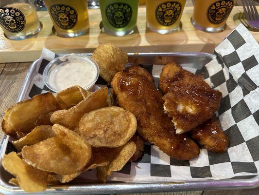 Chipotle Teriyaki chicken frangers with chips and ranch