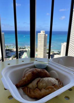 Chicken and beef empanadas.