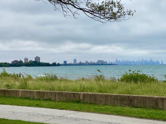 Chicago's skyline in the distance.