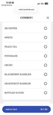 The drink options (No Coke)