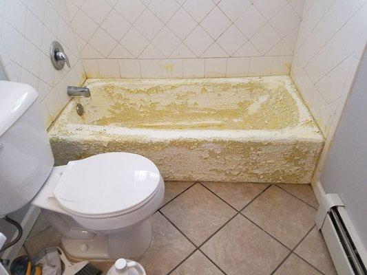 This is about a third of the process getting through the stripping and cleaning up. Ripping all old caulk out.