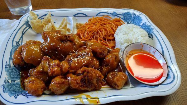 Sesame beef combination platter