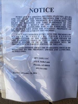 Landlord seized property and personal property.