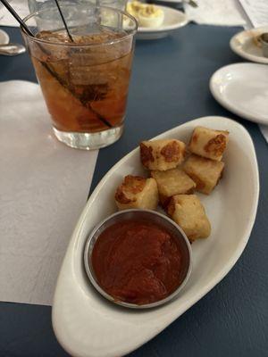 Naked badgers (lightly breaded cheese curds) and an old fashioned