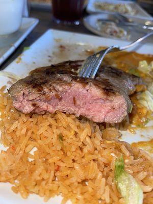 Look at that strange, goooey pink center of my steak, this is the shittiest quality steak I've ever seen.