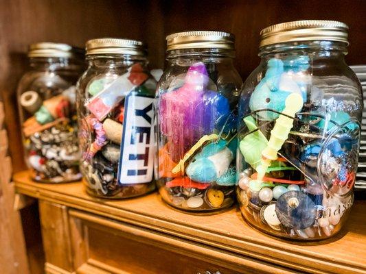 Maybe one of my favorite things WAGS gas - jars of goodies. If I was a kid, I would lose my mind over these.
