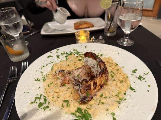 Lobster Mac and cheese, and Salmon.