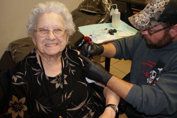 83 years old and getting her first tattoo