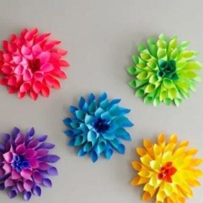 Try out this great DIY rainbow paper dahlia flowers you can make with your kiddos.