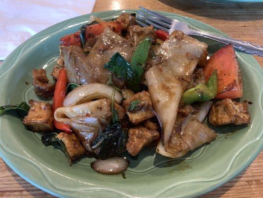 Drunken Noodles with Fried Tofu (Pad Kee Mao-dinner serving)