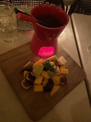 Chocolate fondue with seasonal fruits