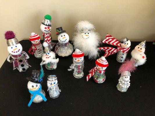 The ladies of Oasis made salt-shaker snowmen for Christmas.