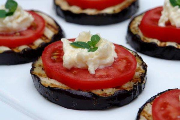 Appetizer Eggplant with Seafood Compote