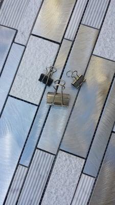 Brushed Aluminum & Textured White Carrera. Mosaic Tile Kitchen Backsplash Z41