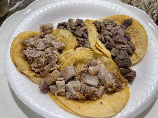 Lengua and suadero tacos.
