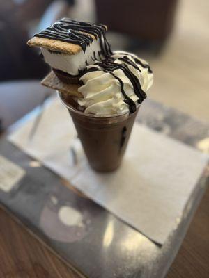 Iced S'Mores Latte with Reese's served on an Usher vinyl