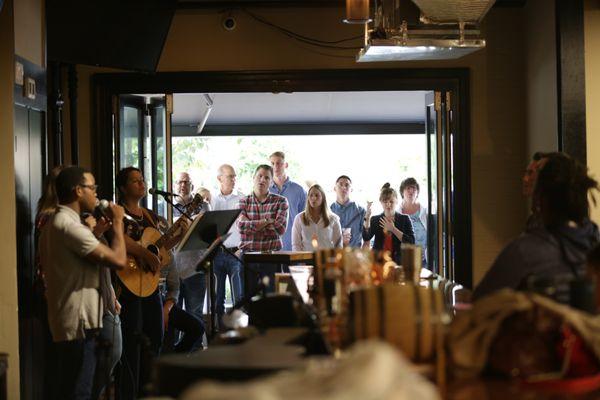Sunday worship at our old location, the Ugly Mug on Barracks Row.