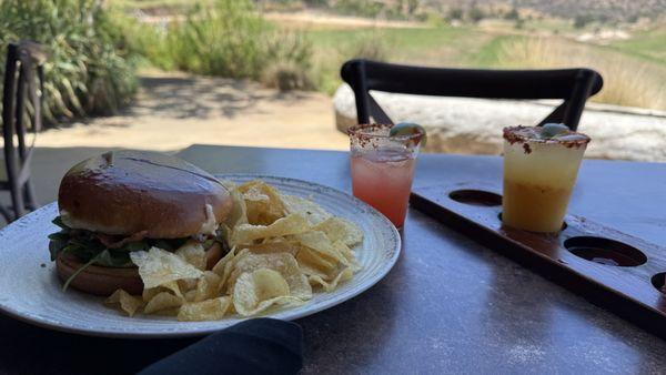 Grilled chicken club, cocktail flight