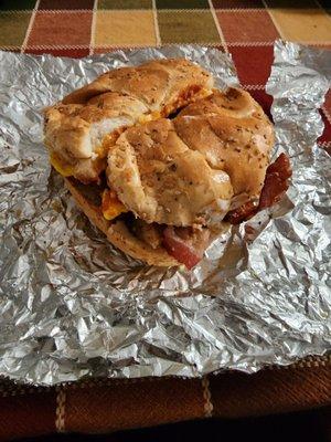 Bacon, Egg and Cheese, Double Egg, SPK, Homefries on it... Yum!!