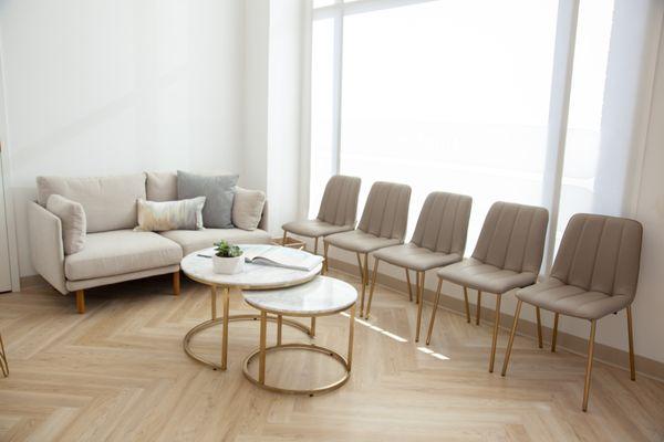 Cozy up and relax in our comfortable reception area