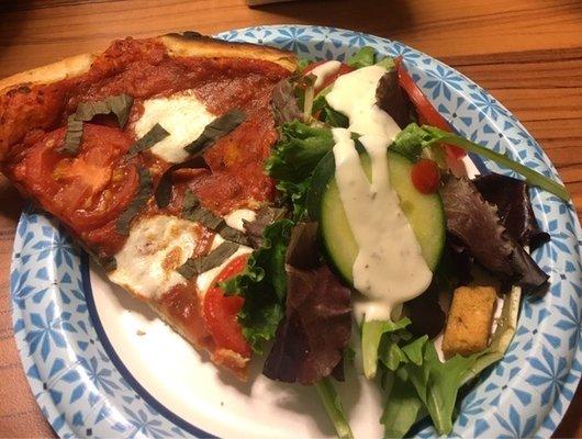 Margarita Pizza and Salad with Ranch Dressing. Yum!