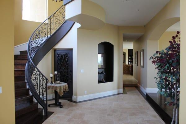 tile flooring, stairs and balusters