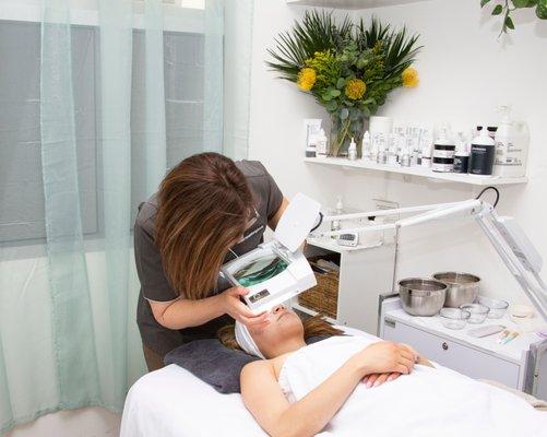 After the double cleanse we analyze the skin to see what the next best steps are based on what the skin needs at that time.