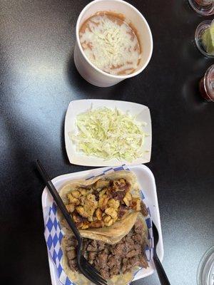 Chicken Taco, carne asada taco and beans