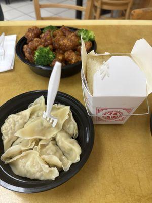 Dumplings, orange chicken