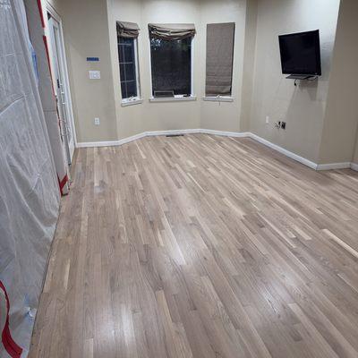 Improve your old hardwood floors with a Natural water-base finish with whitener additive.