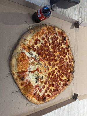 Pepperoni and veggie pizza