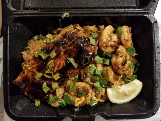 Salmon, shrimp and rice