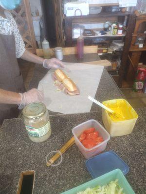 My completed pastrami and sauerkraut plus all the fixings minus hot sauce.