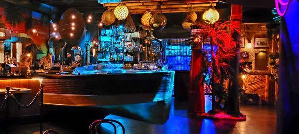 The Chris-Craft boat that resides in the middle of Pacific Seas.