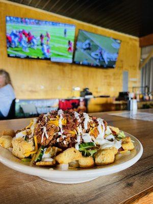 Chicken Bacon Ranch Salad! Nothing better than eating some good food in front of two 86 inch TVs'! The beer garden here is insane!