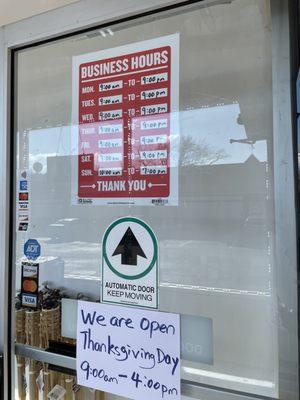 11/18/22 Normal business and Thanksgiving hours