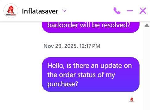 Inflatasaver viewed my message (you can see the read receipt, which is their logo on the bottom right)