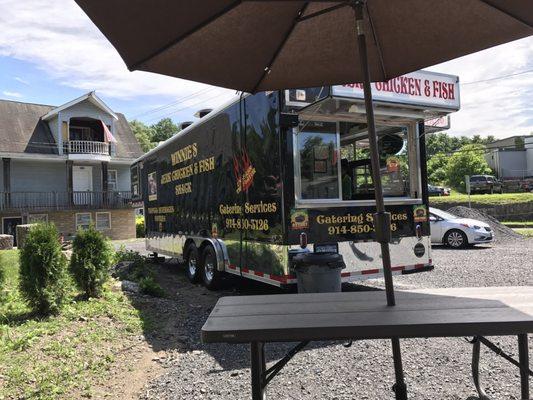 Seating area and Food Truck.
