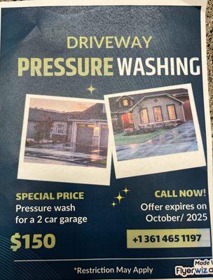 Special deal until the end of October call or text the number in the picture if interested. Or if you're interested in any kind of wash.