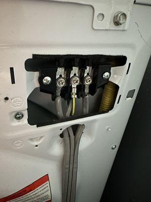 This is the 3 prong power adapter on the first dryer we purchased, wired incorrectly.